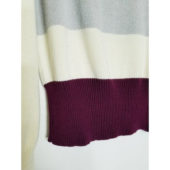 Lucky Brand Burgundy Striped Colorblock Knit Boatneck Pullover‎ Sweater S/P - Picture 3 of 12